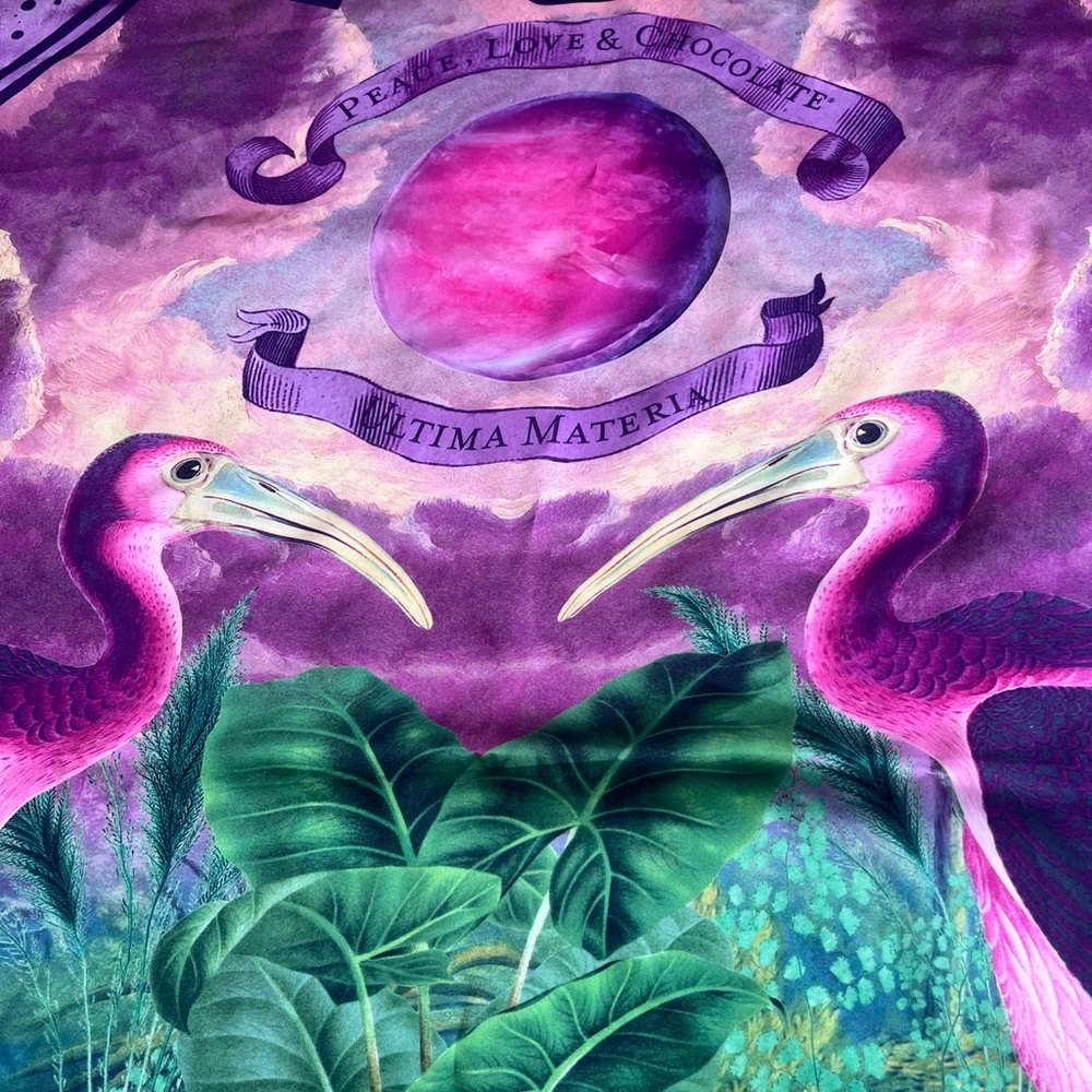 Vosges Haut-Chocolat Peace Love Satin Scarf Vibrant Tropical Birds And Foliage - Picture 3 of 8